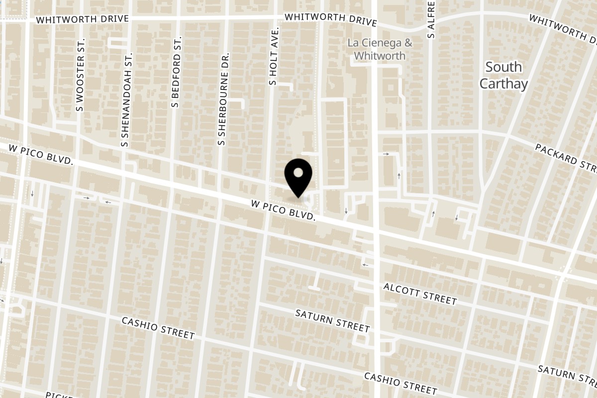 Map showing the location of LA Burger Bar on 8581 W Pico Blvd in Los Angeles